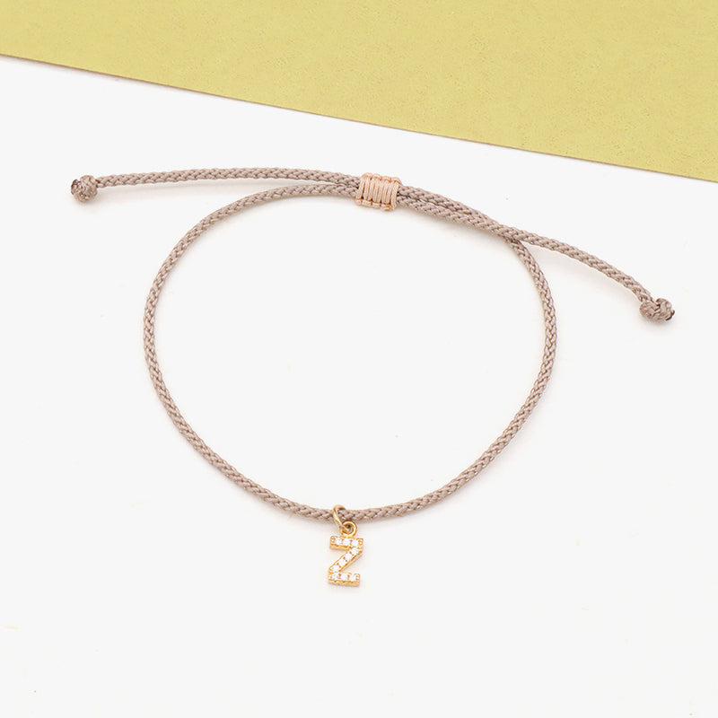 Fashion Jewelry Woman Handmade Adjustable Cotton Bracelet 925 Sterling Silver Letters Initial Charm Bracelet