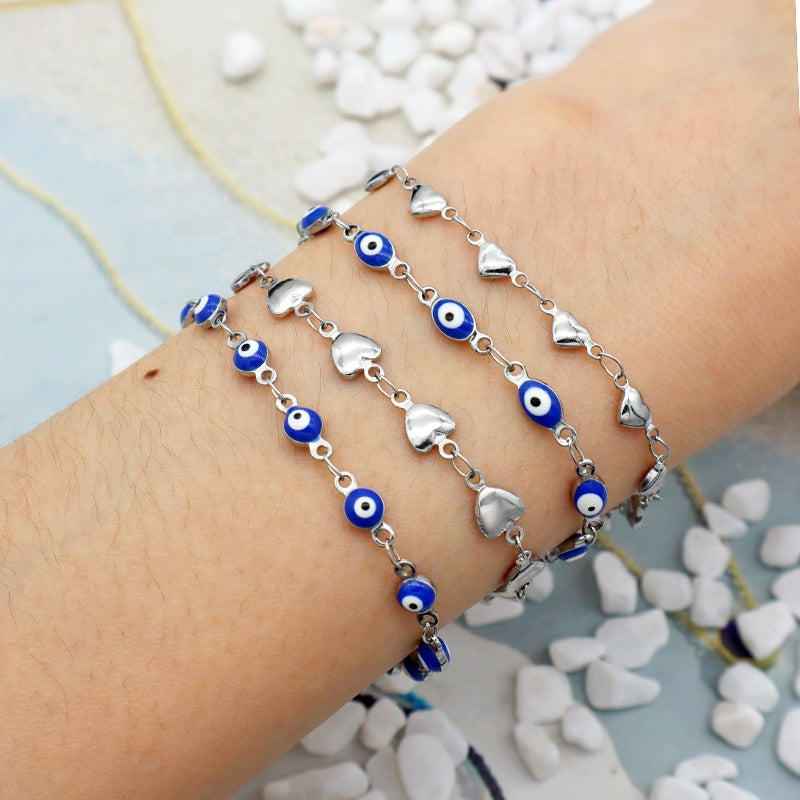 Handmade Customizable 4*6mm oval enamel evil eyes stainless steel bracelet