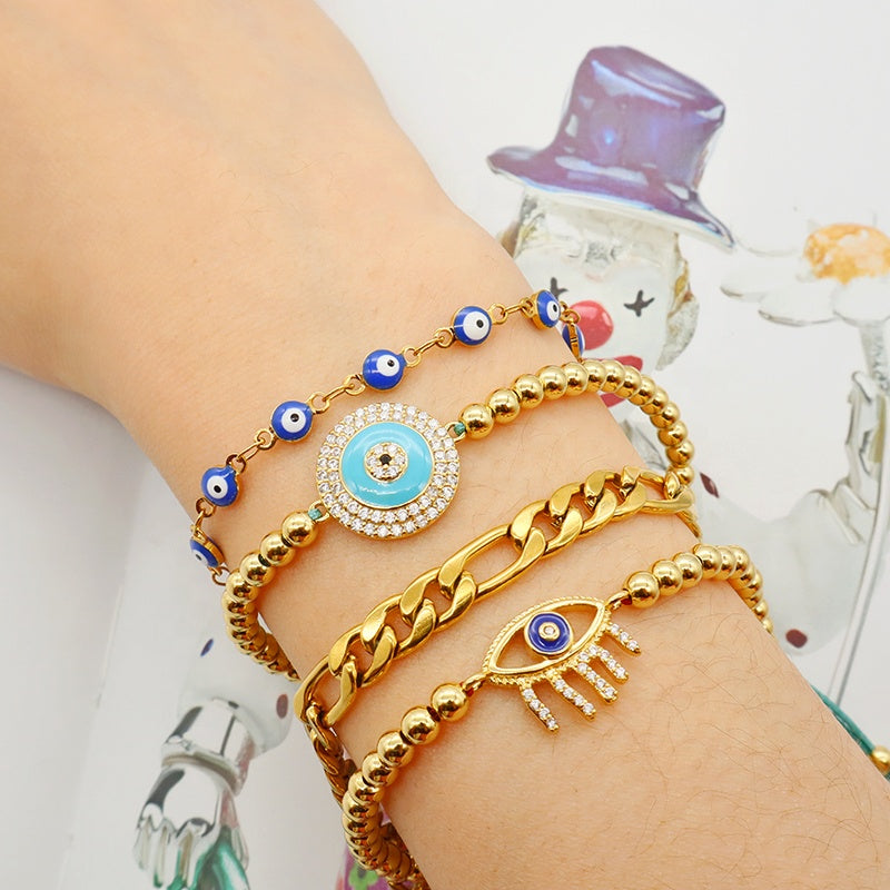 Handmade Customizable 4*6mm oval enamel evil eyes stainless steel bracelet