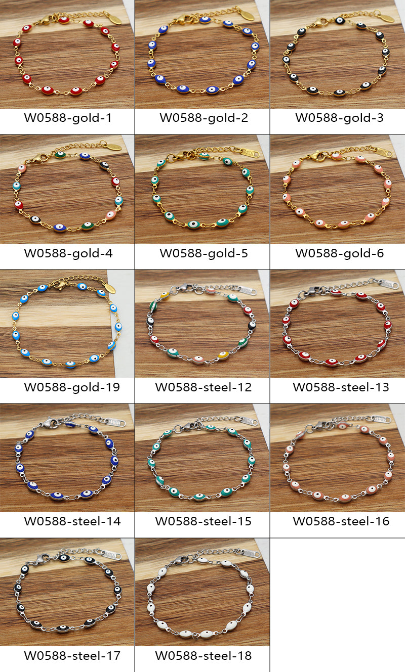Handmade Customizable 4*6mm oval enamel evil eyes stainless steel bracelet