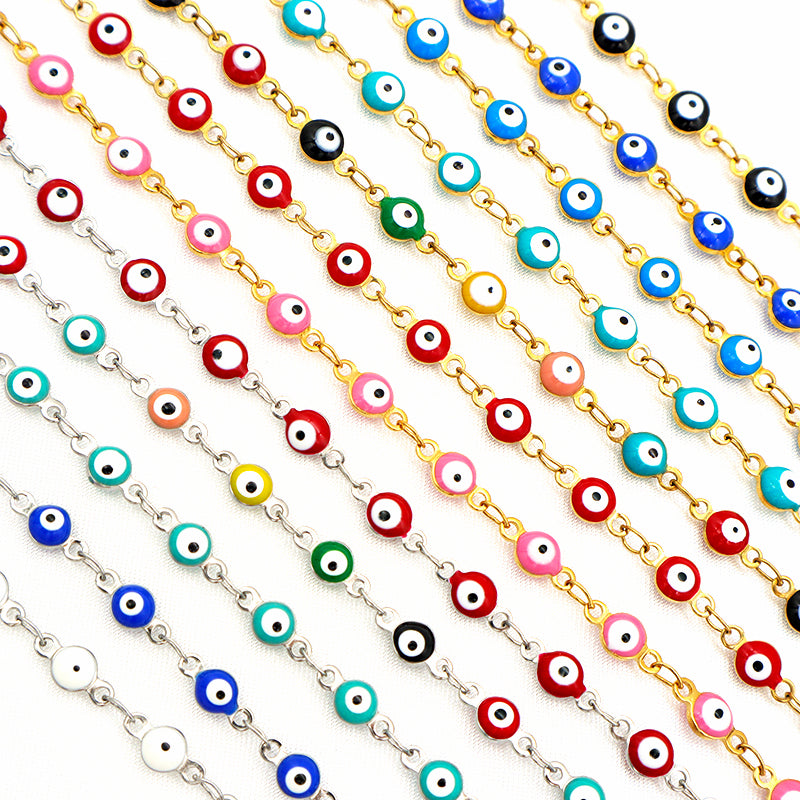 Handmade Customizable 4mm round enamel evil eyes stainless steel bracelet