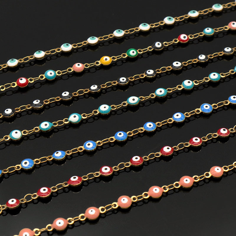 Handmade Customizable 4mm round enamel evil eyes stainless steel bracelet