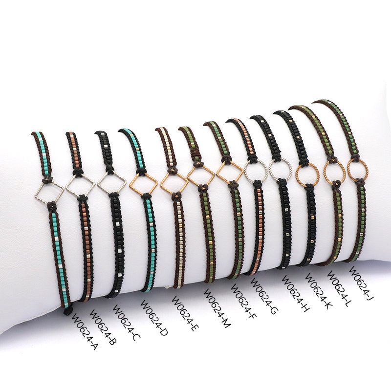 OEM Wholesale Customized Fashionable Women Handmade Jewelry Adjustable Braided Woven Macrame Miyuki Beads Silver Charm Bracelet