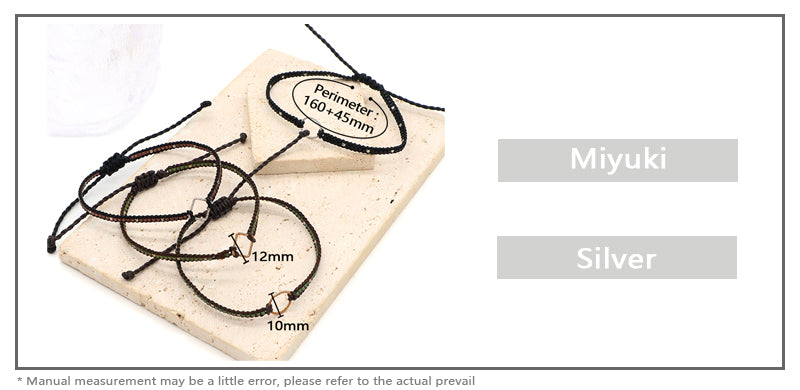 OEM Wholesale Customized Fashionable Women Handmade Jewelry Adjustable Braided Woven Macrame Miyuki Beads Silver Charm Bracelet