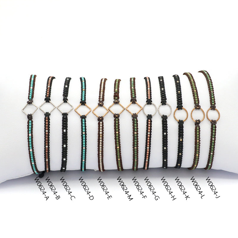 OEM Wholesale Customized Fashionable Women Handmade Jewelry Adjustable Braided Woven Macrame Miyuki Beads Silver Charm Bracelet