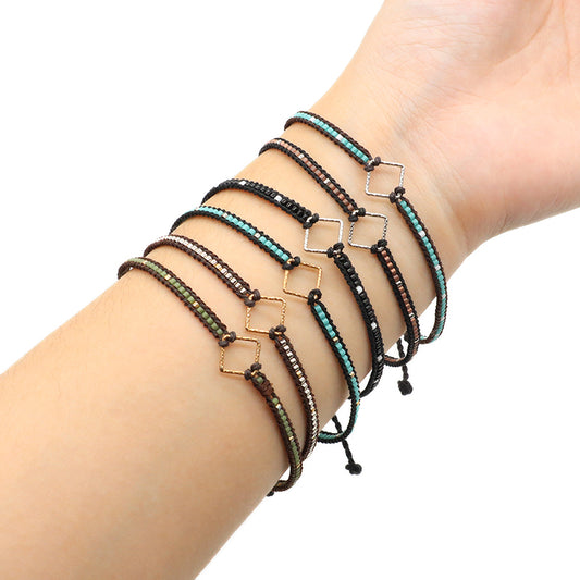 OEM Wholesale Customized Fashionable Women Handmade Jewelry Adjustable Braided Woven Macrame Miyuki Beads Silver Charm Bracelet