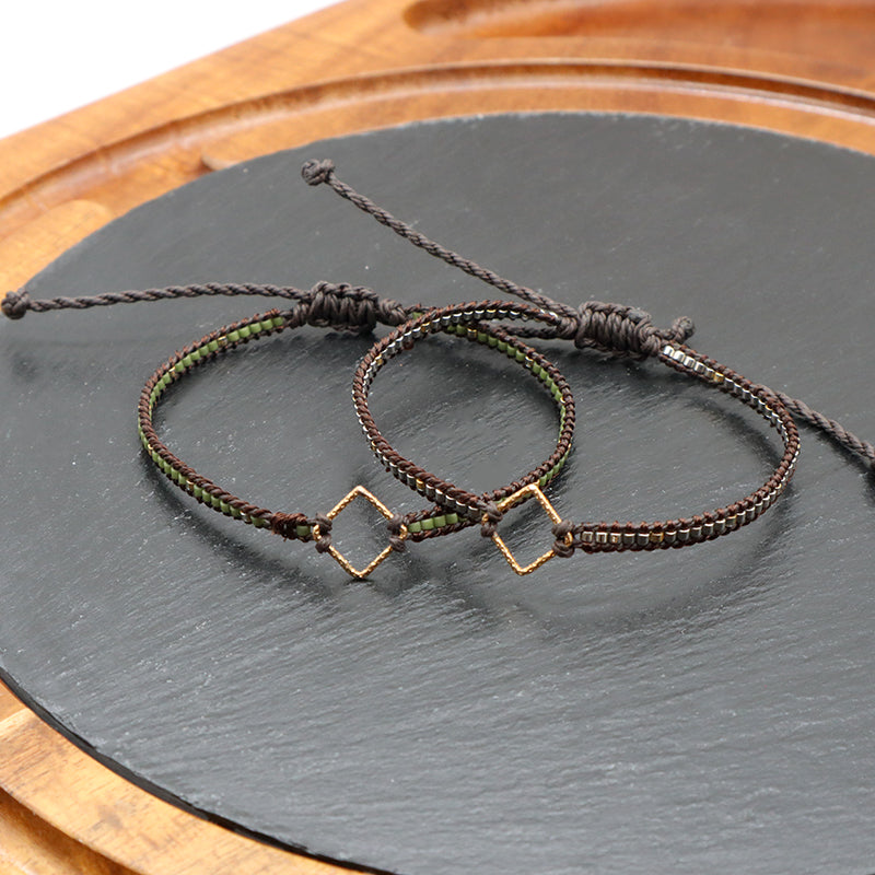 OEM Wholesale Customized Fashionable Women Handmade Jewelry Adjustable Braided Woven Macrame Miyuki Beads Silver Charm Bracelet