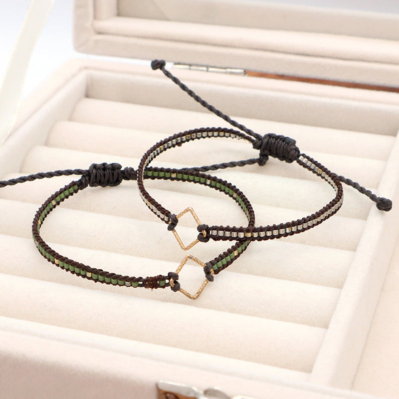 OEM Wholesale Customized Fashionable Women Handmade Jewelry Adjustable Braided Woven Macrame Miyuki Beads Silver Charm Bracelet