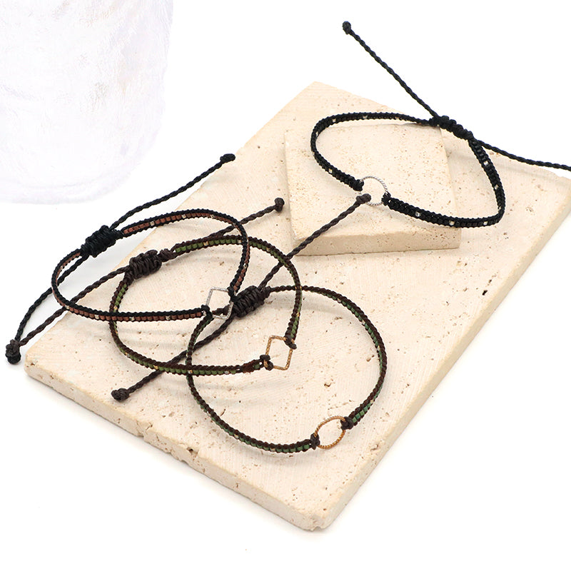 OEM Wholesale Customized Fashionable Women Handmade Jewelry Adjustable Braided Woven Macrame Miyuki Beads Silver Charm Bracelet