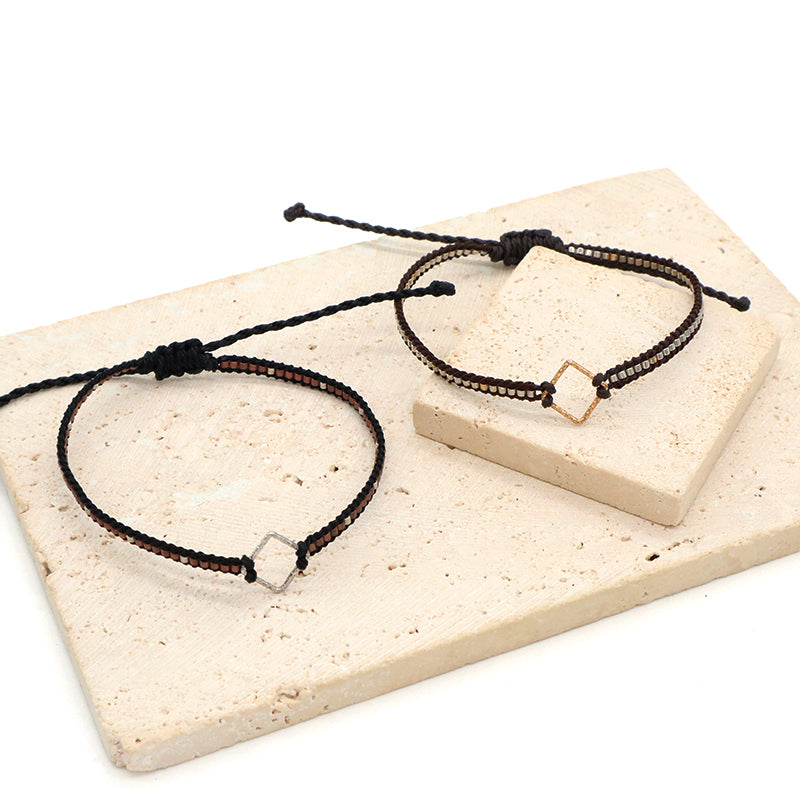 OEM Wholesale Customized Fashionable Women Handmade Jewelry Adjustable Braided Woven Macrame Miyuki Beads Silver Charm Bracelet