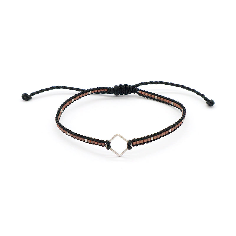 OEM Wholesale Customized Fashionable Women Handmade Jewelry Adjustable Braided Woven Macrame Miyuki Beads Silver Charm Bracelet