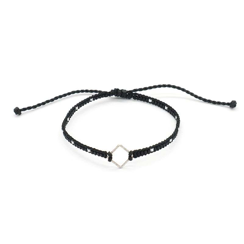 OEM Wholesale Customized Fashionable Women Handmade Jewelry Adjustable Braided Woven Macrame Miyuki Beads Silver Charm Bracelet