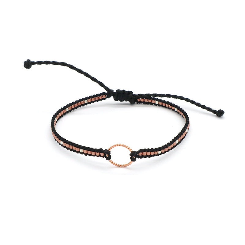 OEM Wholesale Customized Fashionable Women Handmade Jewelry Adjustable Braided Woven Macrame Miyuki Beads Silver Charm Bracelet