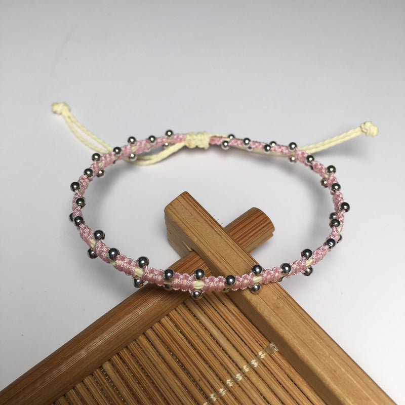 Wholesale OEM Custom Trendy 2mm Sterling Silver Round Beads Bracelet Multi-rang Macrame