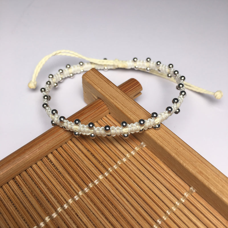Wholesale OEM Custom Trendy 2mm Sterling Silver Round Beads Bracelet Multi-rang Macrame