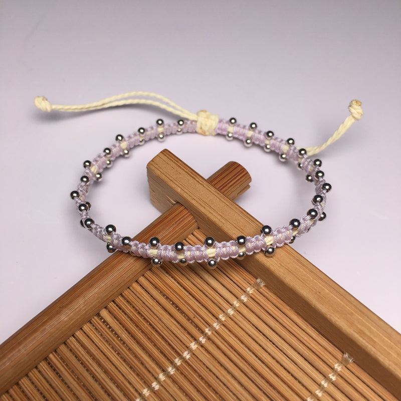 Wholesale OEM Custom Trendy 2mm Sterling Silver Round Beads Bracelet Multi-rang Macrame