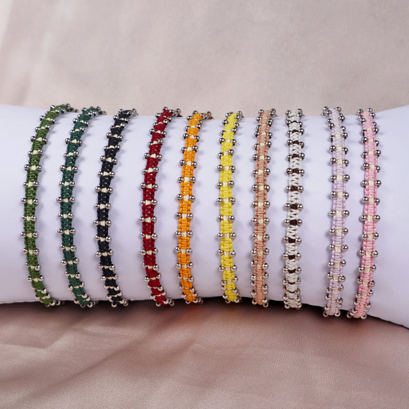 Wholesale OEM Custom Trendy 2mm Sterling Silver Round Beads Bracelet Multi-rang Macrame