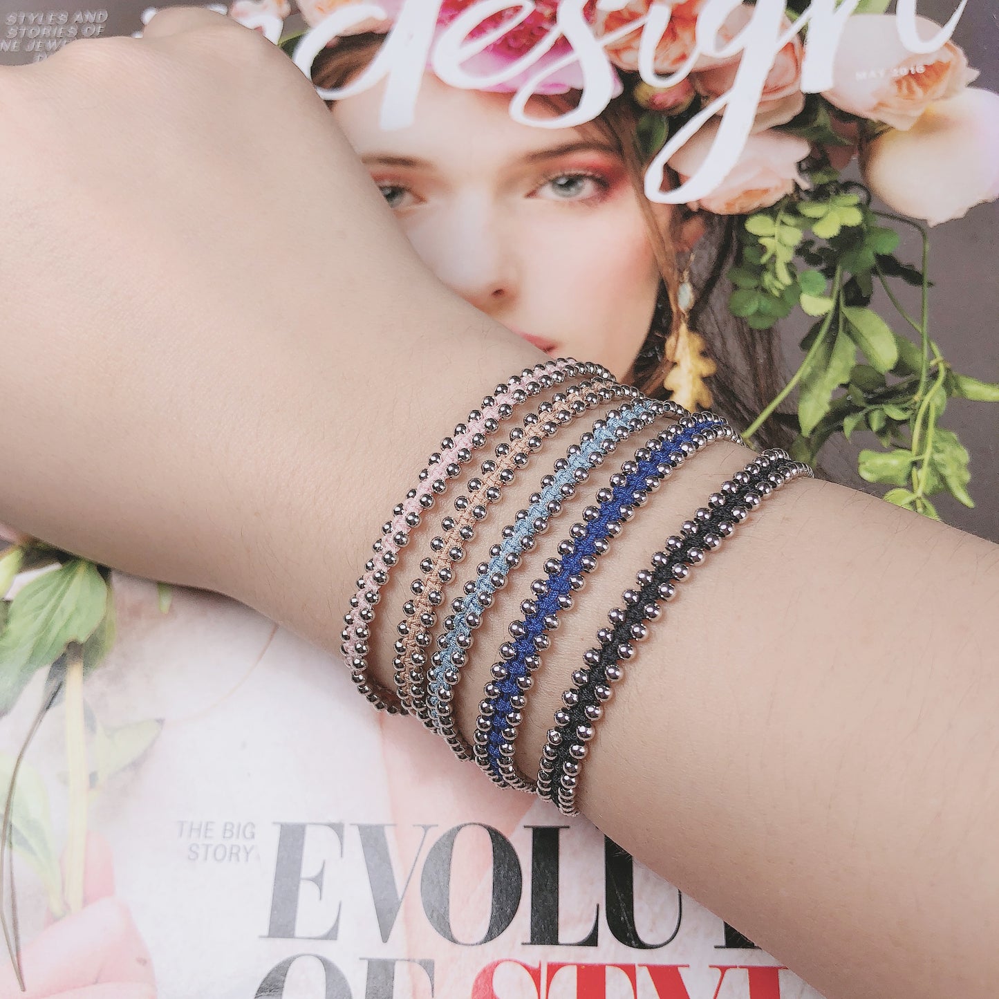Wholesale OEM Custom Trendy 2mm Sterling Silver Round Beads Bracelet Multi-rang Macrame