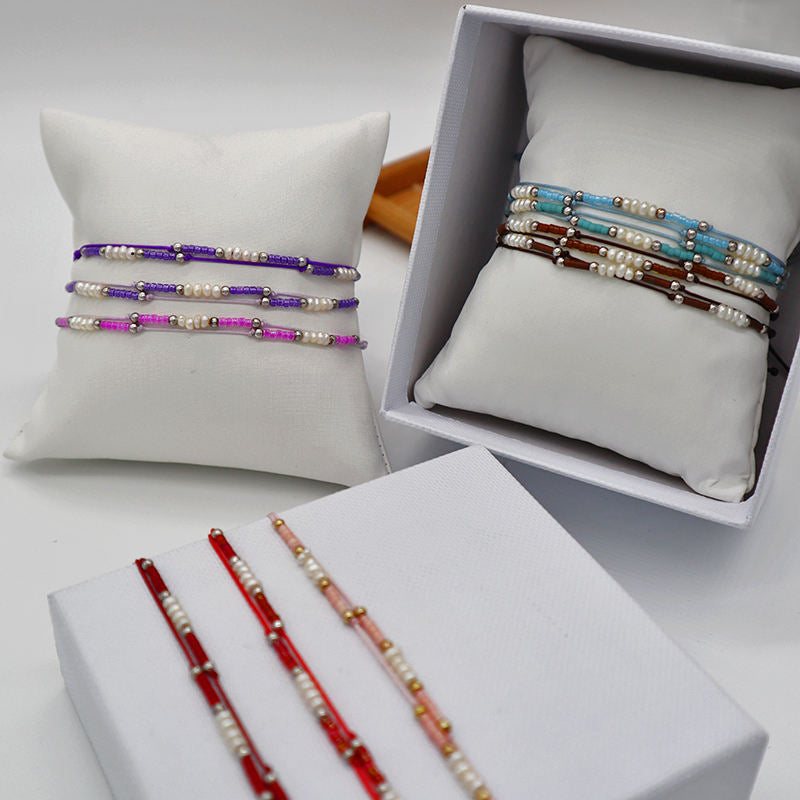 Custom Handmade Rope Thread Adjust Minimal Cute Girl Small Fresh Water Pearl 925 Silver Miyuki Beaded Bracelet