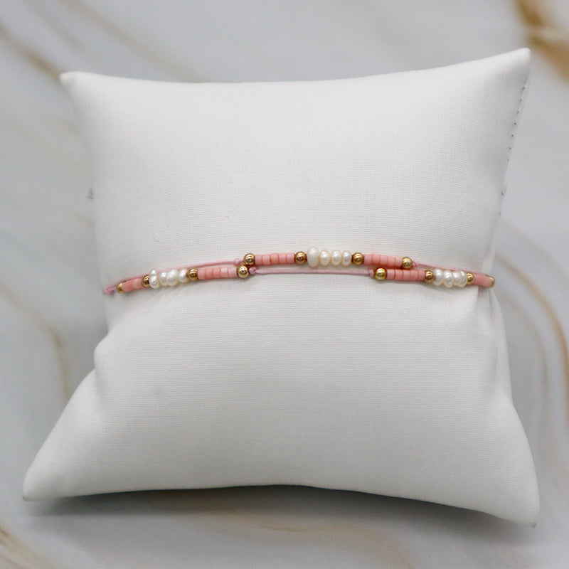 Custom Handmade Rope Thread Adjust Minimal Cute Girl Small Fresh Water Pearl 925 Silver Miyuki Beaded Bracelet
