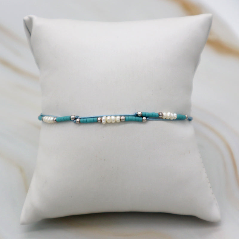 Custom Handmade Rope Thread Adjust Minimal Cute Girl Small Fresh Water Pearl 925 Silver Miyuki Beaded Bracelet