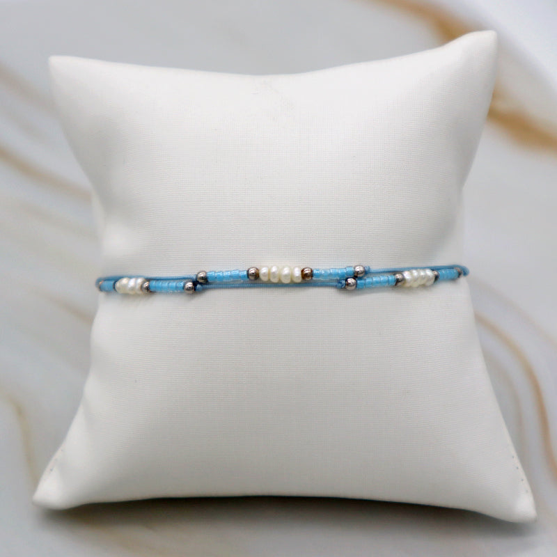 Custom Handmade Rope Thread Adjust Minimal Cute Girl Small Fresh Water Pearl 925 Silver Miyuki Beaded Bracelet
