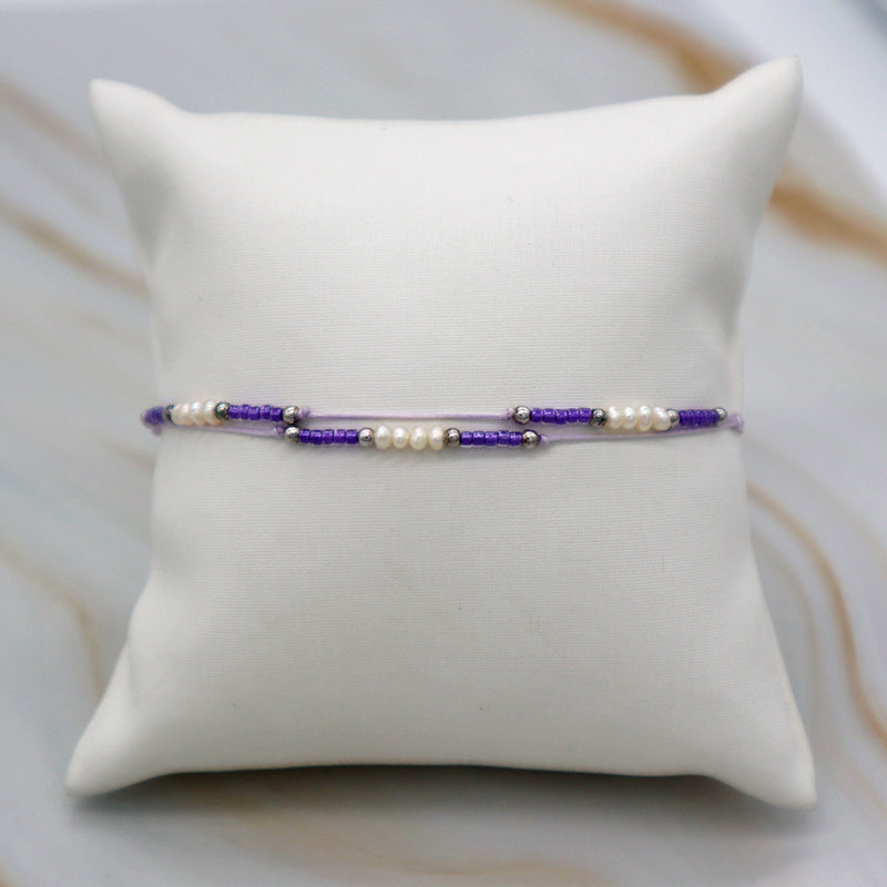 Custom Handmade Rope Thread Adjust Minimal Cute Girl Small Fresh Water Pearl 925 Silver Miyuki Beaded Bracelet