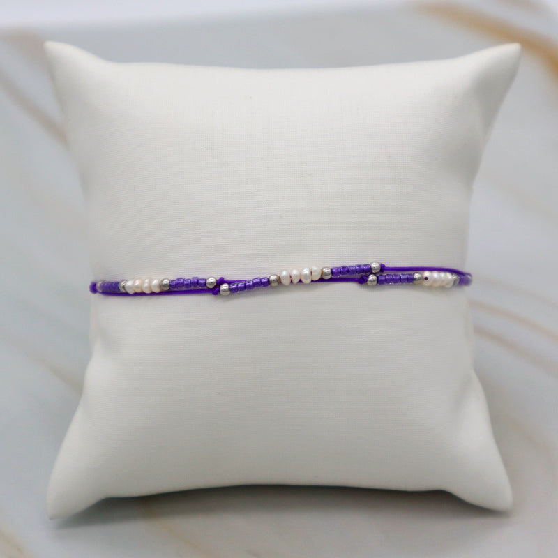 Custom Handmade Rope Thread Adjust Minimal Cute Girl Small Fresh Water Pearl 925 Silver Miyuki Beaded Bracelet