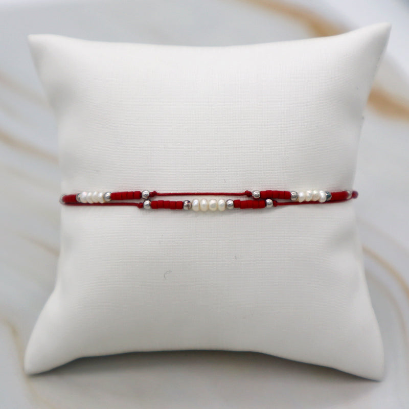 Custom Handmade Rope Thread Adjust Minimal Cute Girl Small Fresh Water Pearl 925 Silver Miyuki Beaded Bracelet