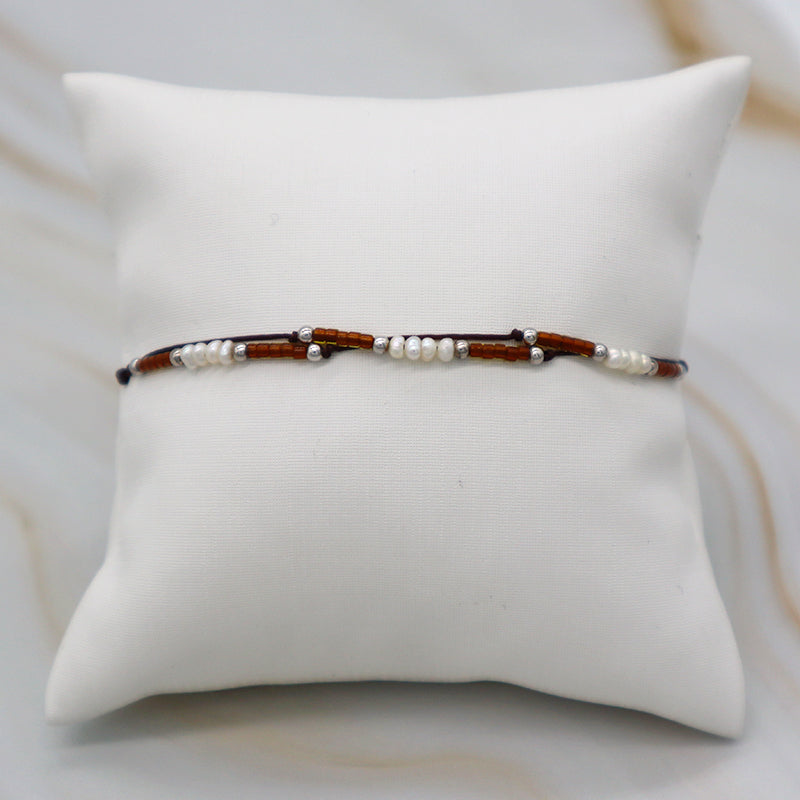 Custom Handmade Rope Thread Adjust Minimal Cute Girl Small Fresh Water Pearl 925 Silver Miyuki Beaded Bracelet