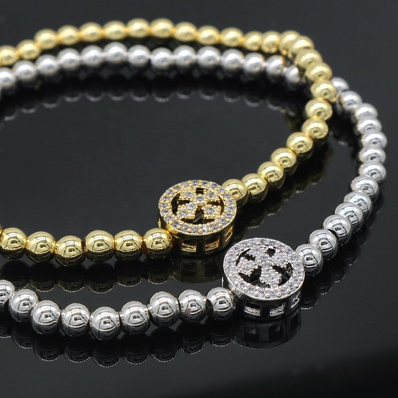 High Quality Pvd Plated Beads Women Jewelry 18k Gold Plated Beaded Hamsa Butterfly Star Heart Bracelets Bangle