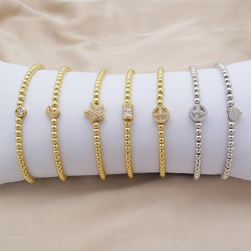 High Quality Pvd Plated Beads Women Jewelry 18k Gold Plated Beaded Hamsa Butterfly Star Heart Bracelets Bangle