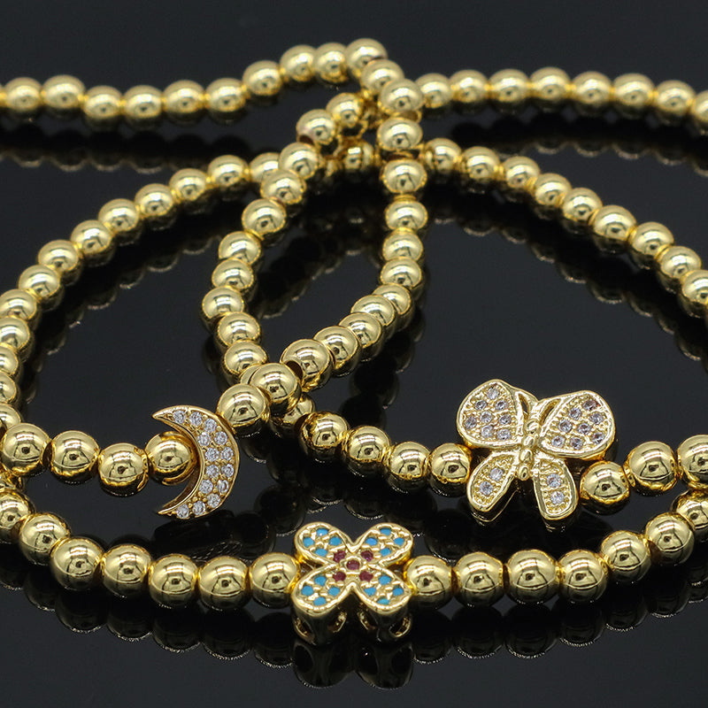 High Quality Pvd Plated Beads Women Jewelry 18k Gold Plated Beaded Hamsa Butterfly Star Heart Bracelets Bangle