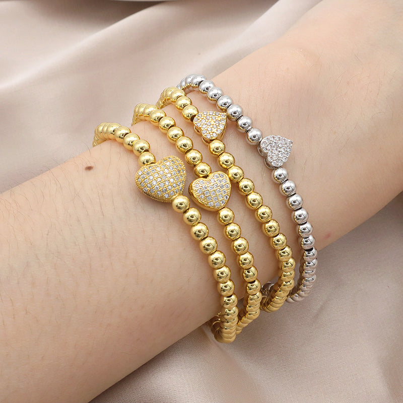 High Quality Pvd Plated Beads Women Jewelry 18k Gold Plated Beaded Hamsa Butterfly Star Heart Bracelets Bangle