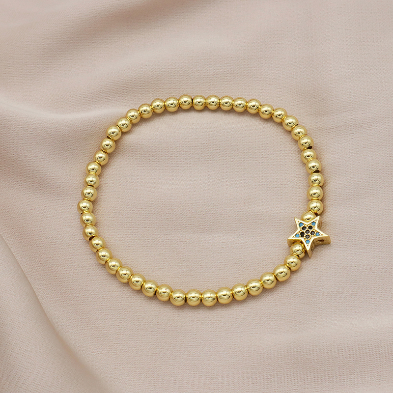High Quality Pvd Plated Beads Women Jewelry 18k Gold Plated Beaded Hamsa Butterfly Star Heart Bracelets Bangle