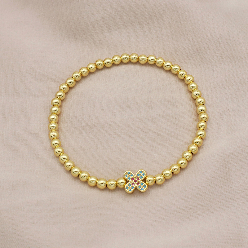 High Quality Pvd Plated Beads Women Jewelry 18k Gold Plated Beaded Hamsa Butterfly Star Heart Bracelets Bangle