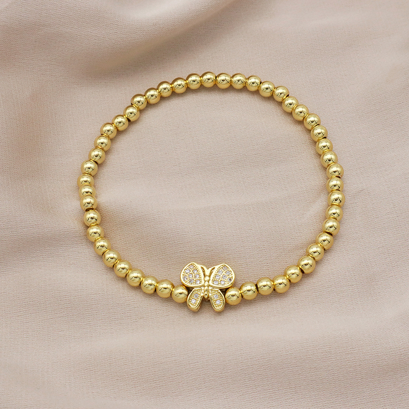 High Quality Pvd Plated Beads Women Jewelry 18k Gold Plated Beaded Hamsa Butterfly Star Heart Bracelets Bangle
