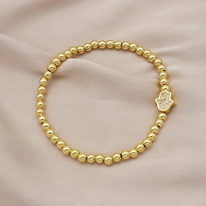 High Quality Pvd Plated Beads Women Jewelry 18k Gold Plated Beaded Hamsa Butterfly Star Heart Bracelets Bangle