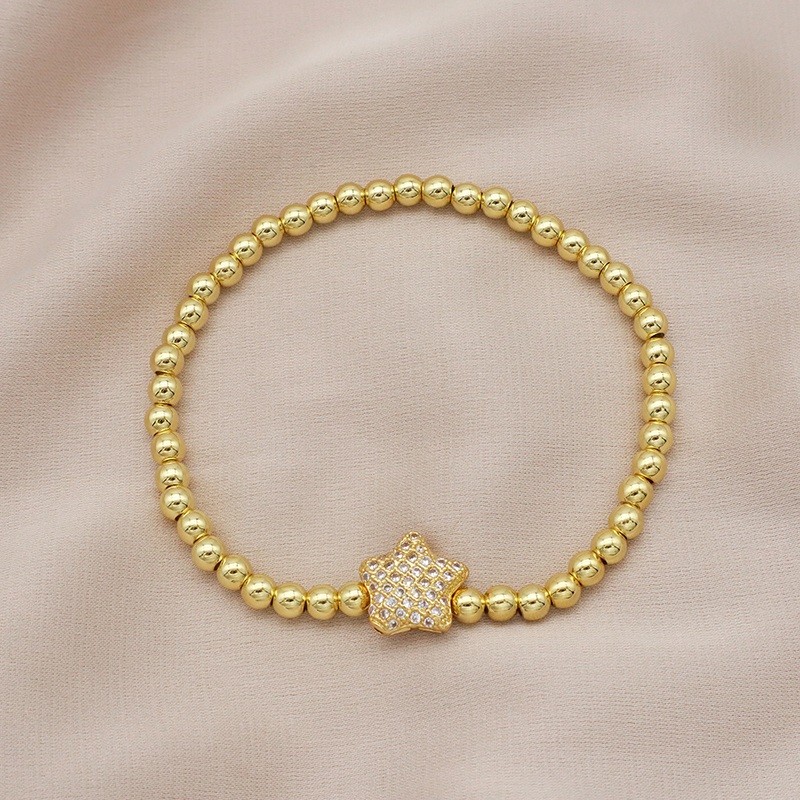 High Quality Pvd Plated Beads Women Jewelry 18k Gold Plated Beaded Hamsa Butterfly Star Heart Bracelets Bangle