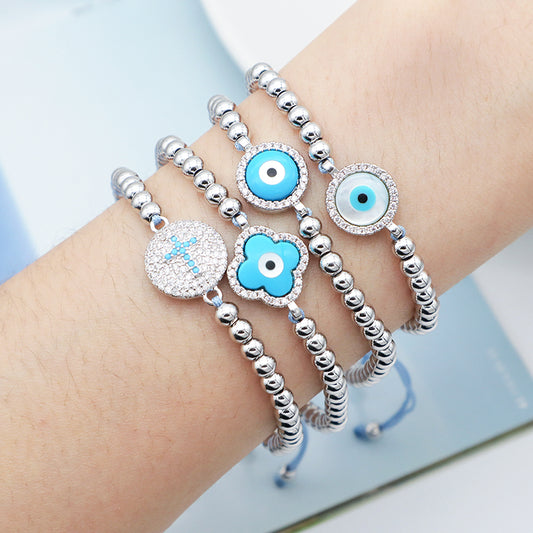 Good Quality New Women Jewelry Rhodium Evils Eye Charm Beaded Bracelet Turkish Evils Eye