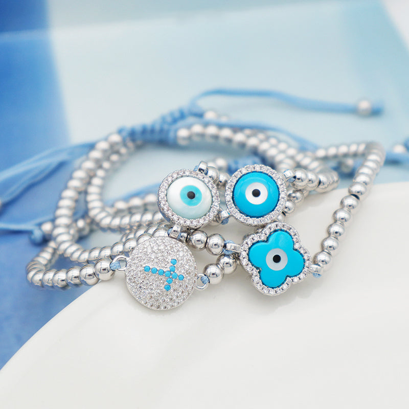 Good Quality New Women Jewelry Rhodium Evils Eye Charm Beaded Bracelet Turkish Evils Eye