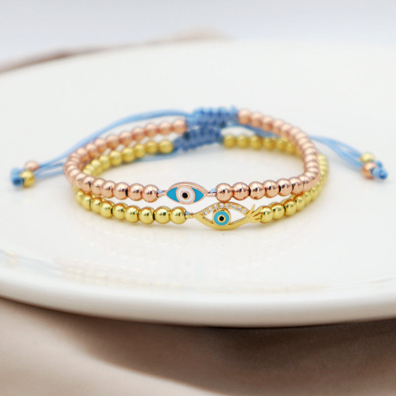 Good Quality Women Jewelry Gold Plated Adjustable Beaded Eye Charm Bracelet Turkish Eye Evil Eyes Bracelet