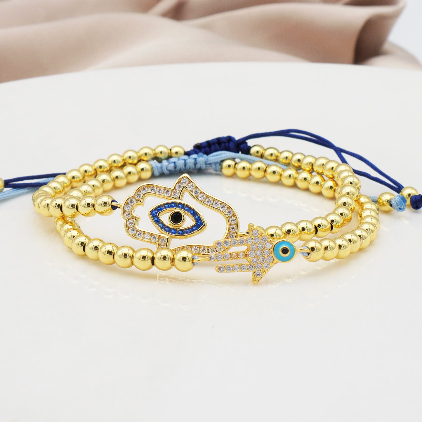 Good Quality Women Jewelry Gold Plated Adjustable Beaded Eye Charm Bracelet Turkish Eye Evil Eyes Bracelet
