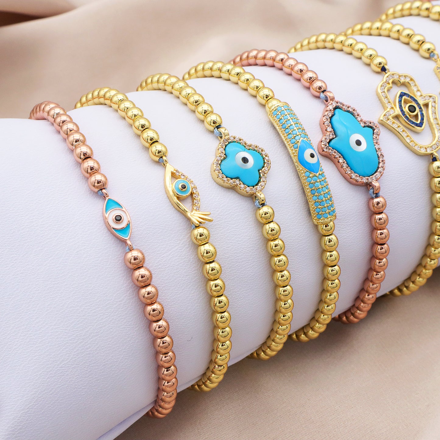 Good Quality Women Jewelry Gold Plated Adjustable Beaded Eye Charm Bracelet Turkish Eye Evil Eyes Bracelet