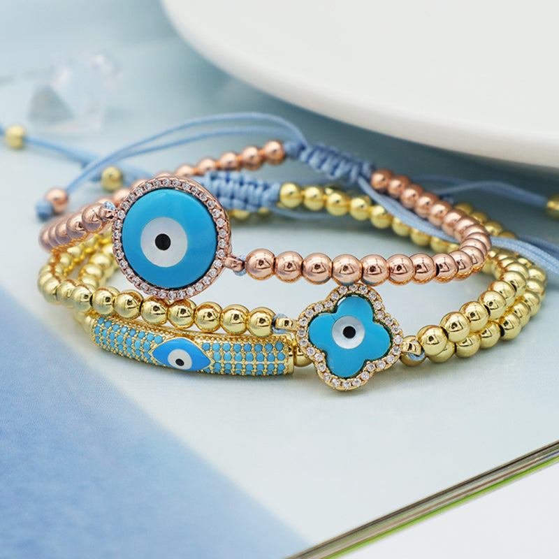 Good Quality Women Jewelry Gold Plated Adjustable Beaded Eye Charm Bracelet Turkish Eye Evil Eyes Bracelet