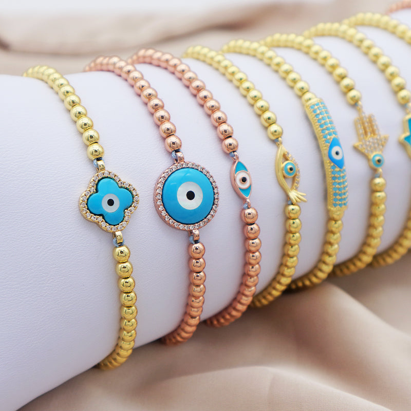 Good Quality Women Jewelry Gold Plated Adjustable Beaded Eye Charm Bracelet Turkish Eye Evil Eyes Bracelet