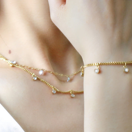 Handmade Custom 14K gold plated stainless steel bracelet with necklace