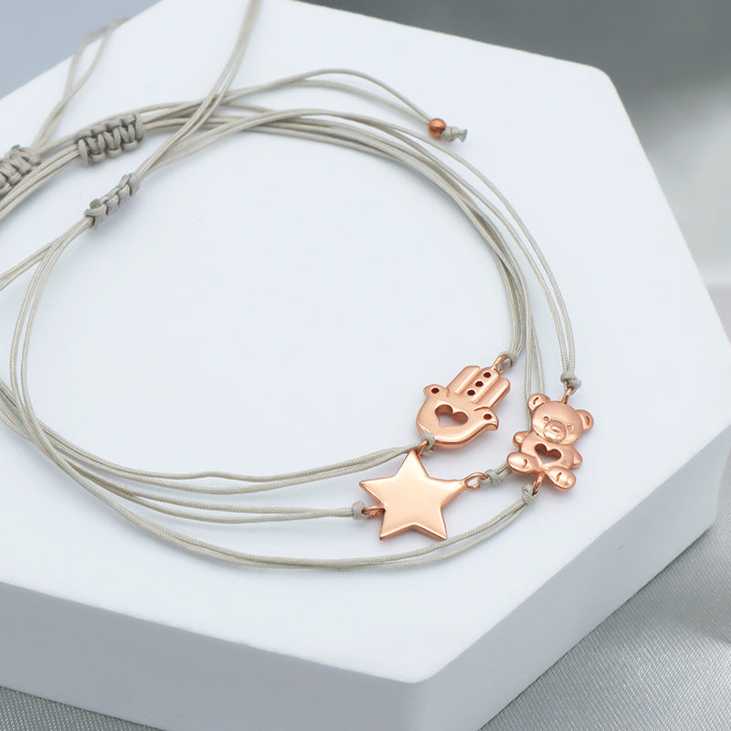 Custom Trendy Woman Girl Jewelry Rose-gold Plating Star Plane Circle Bear Adjustable 925 Sterling Silver Small Charms  Bracelets