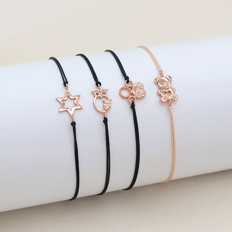 Custom Trendy Woman Girl Jewelry Rose-gold Plating Star Plane Circle Bear Adjustable 925 Sterling Silver Small Charms  Bracelets