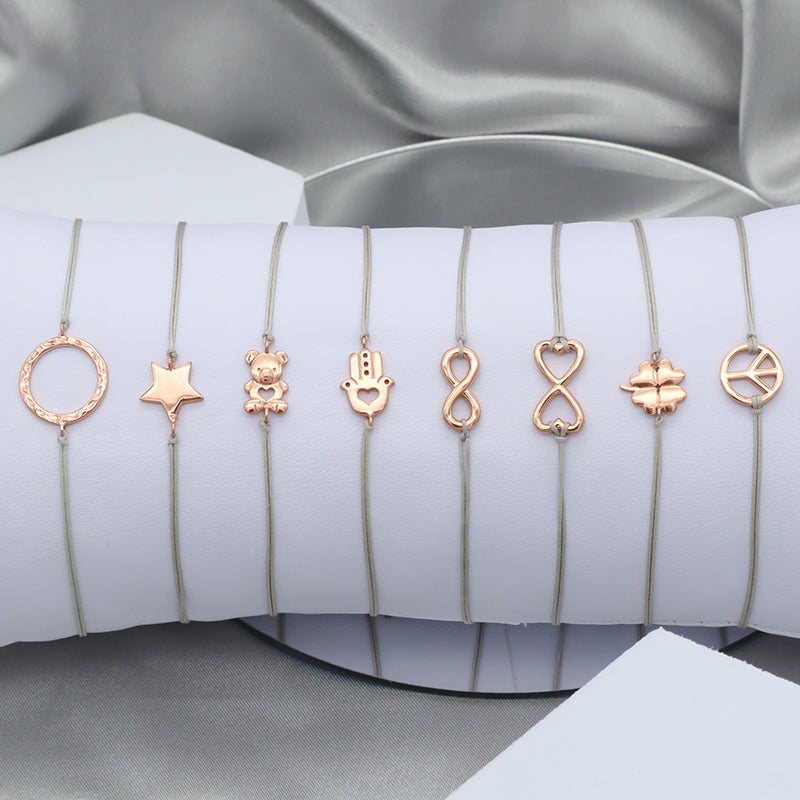 Custom Trendy Woman Girl Jewelry Rose-gold Plating Star Plane Circle Bear Adjustable 925 Sterling Silver Small Charms  Bracelets